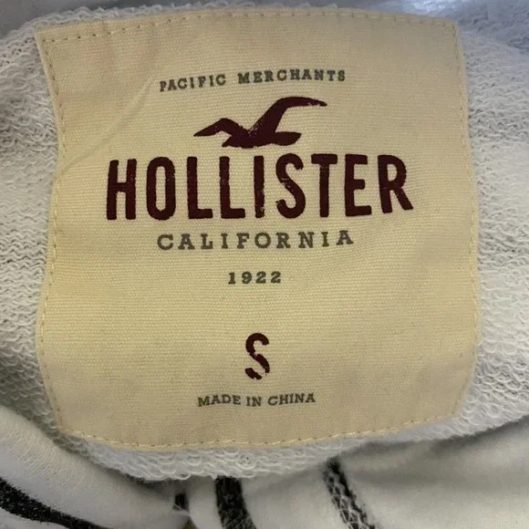 HOLLISTER California Women’s Crop Black White Striped Hooded Sweatshirt Sz S - Picture 5 of 7